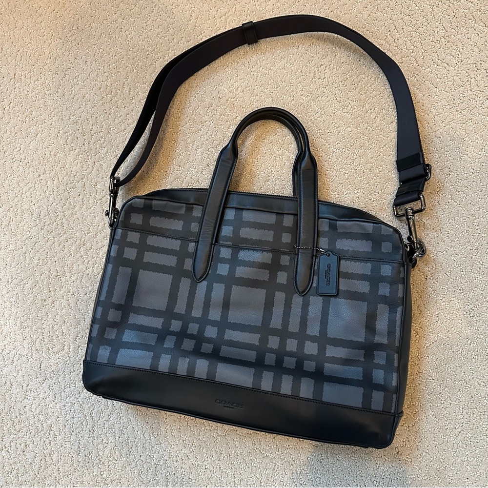 Coach Black and Gray Checkered Men's Briefcase